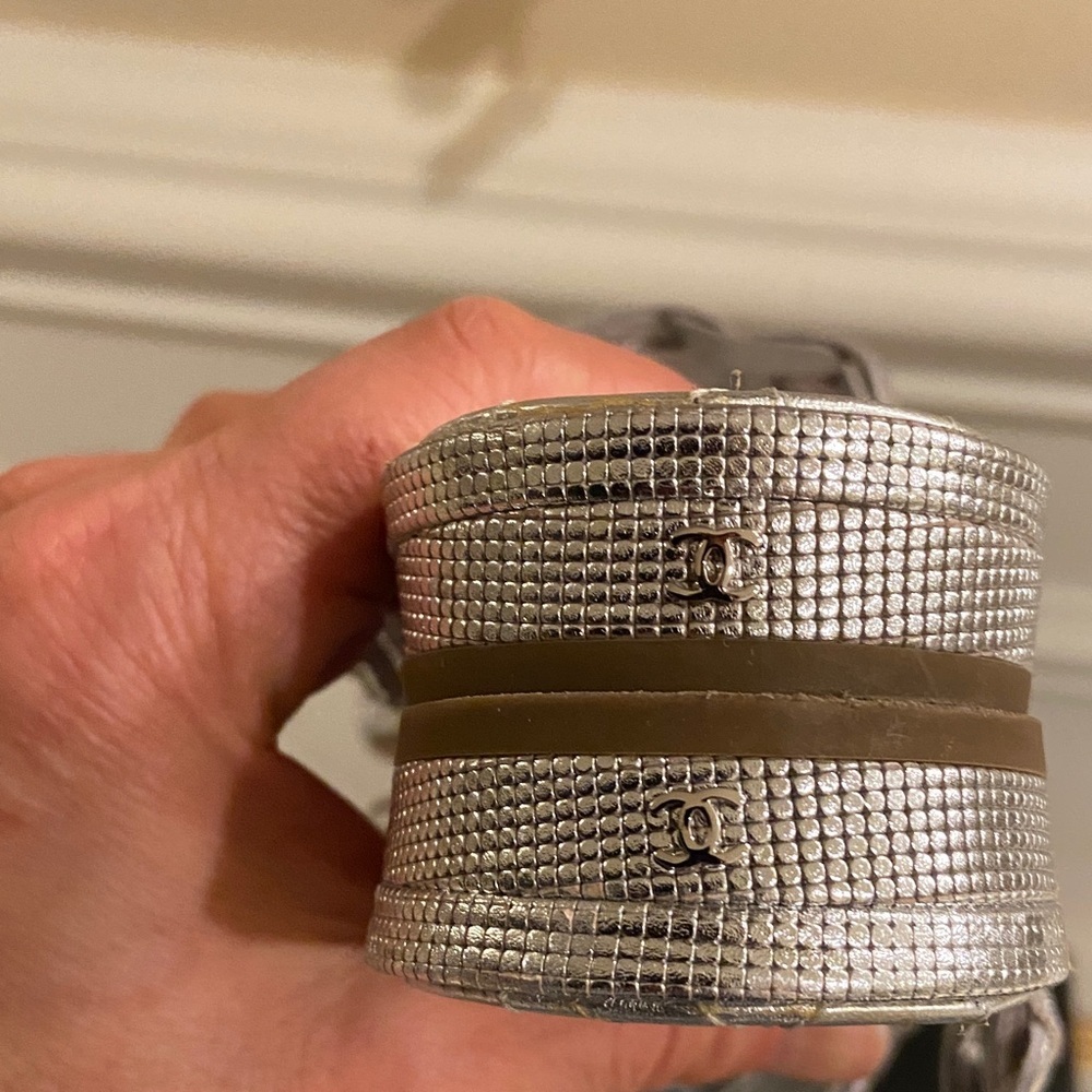 CHANEL Silver Calfskin Quilted Slip In Sandals 7.5 - Picture 10 of 16